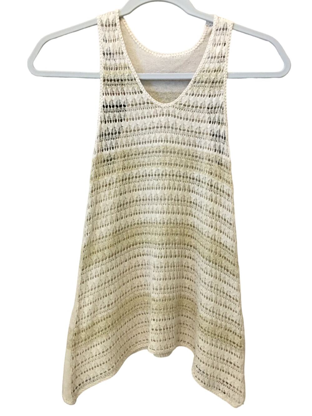 Women's Crochet Open Knit Racerback Tank Top Small Tan Gold Shimmer Beach Resort